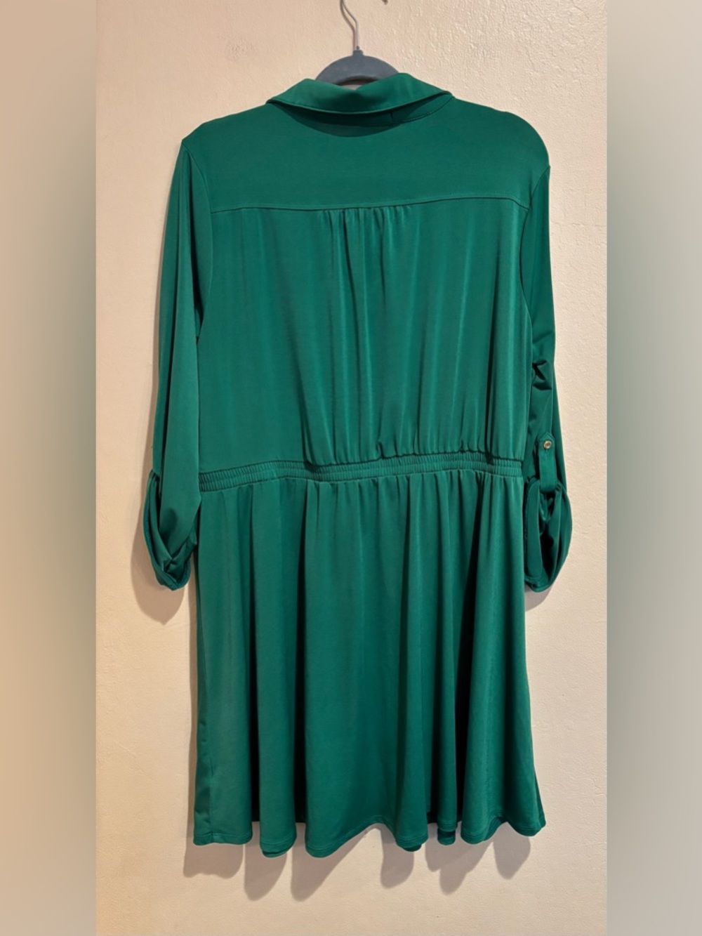 Shamrock Green 3/4 Sleeve Midi Dress with Faux Belt and Cinched Waist, size 1X - Picture 6 of 7